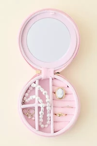 Rose Embroidered Velvet Travel Jewelry Case