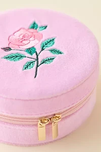 Rose Embroidered Velvet Travel Jewelry Case