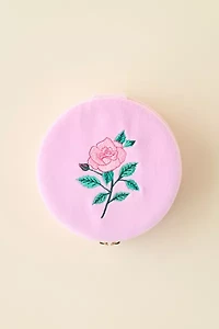 Rose Embroidered Velvet Travel Jewelry Case
