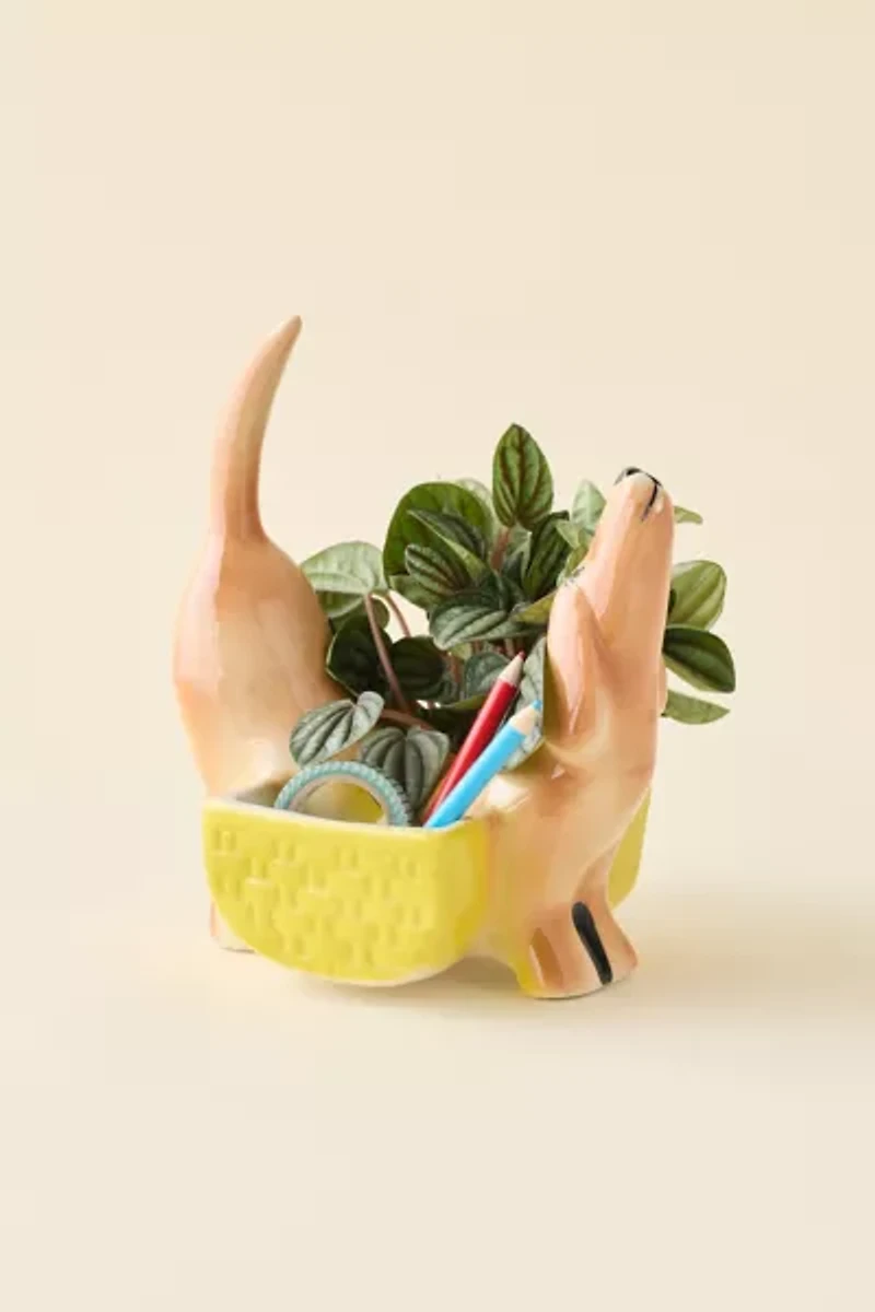 Dog Shaped Two-Section Ceramic Planter