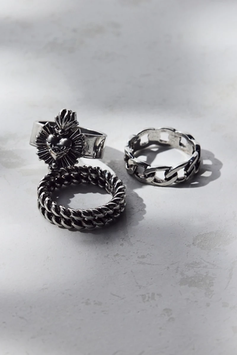 Kinetic Heart Chunky Ring Set
