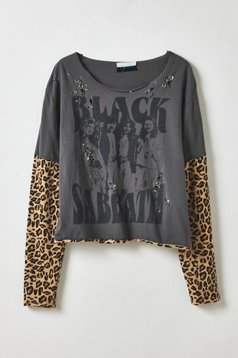Vintage By My Grrl Black Sabbath Graphic Leopard Layered Long Sleeve Tee
