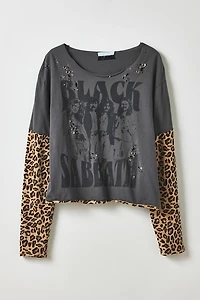 Vintage By My Grrl Black Sabbath Graphic Leopard Layered Long Sleeve Tee