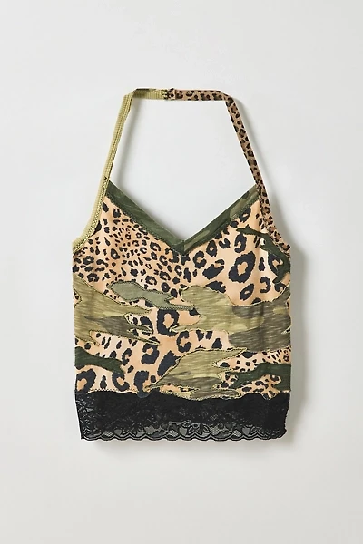 Vintage By My Grrl Leopard Print Camo Patched Halter Top