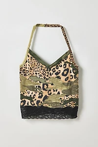 Vintage By My Grrl Leopard Print Camo Patched Halter Top
