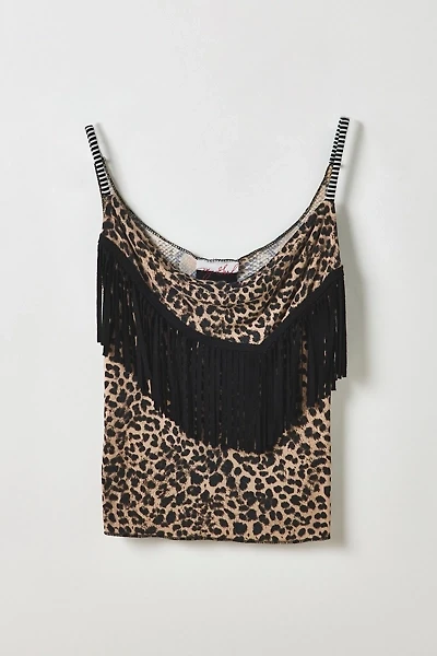 Vintage By My Grrl Animal Print Fringe Cowl Neck Tank Top