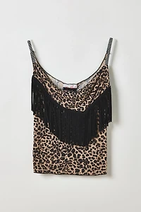 Vintage By My Grrl Animal Print Fringe Cowl Neck Tank Top
