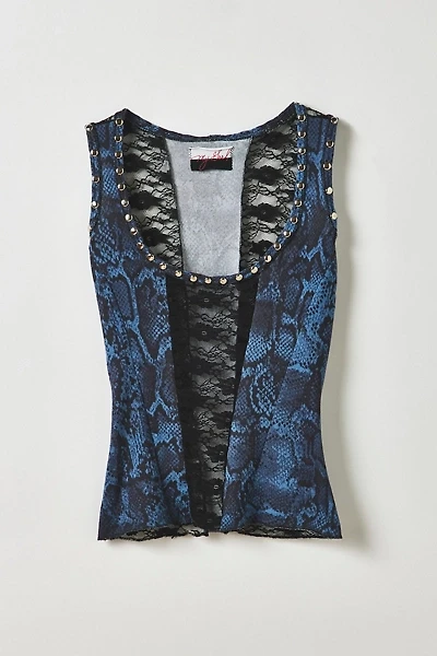 Vintage By My Grrl Snake Print + Sheer Lace Studded Tank Top