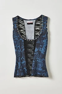 Vintage By My Grrl Snake Print + Sheer Lace Studded Tank Top