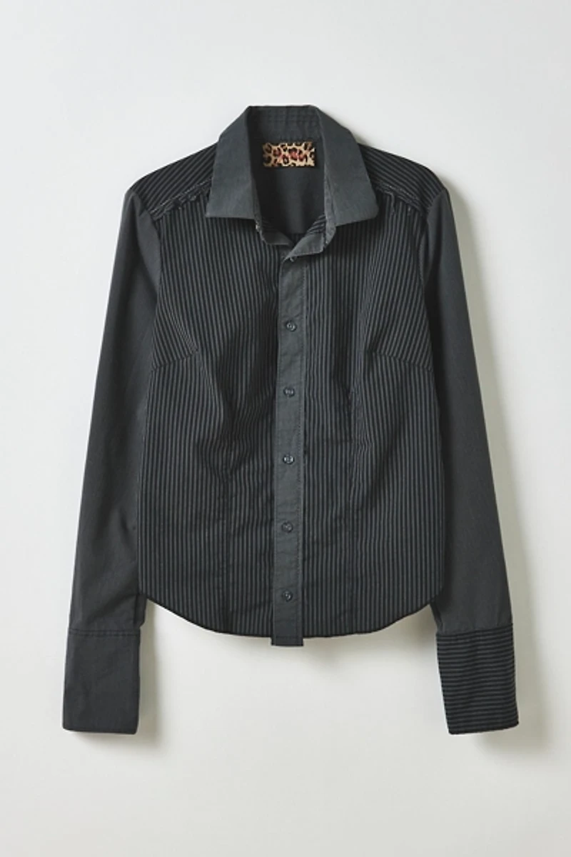 Vintage By My Grrl Spliced Stripe Button-Down Shirt