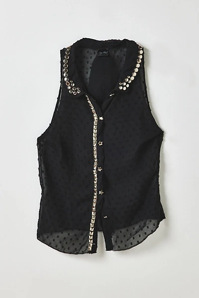 Vintage By My Grrl Sheer Swiss Dot Studded Sleeveless Blouse