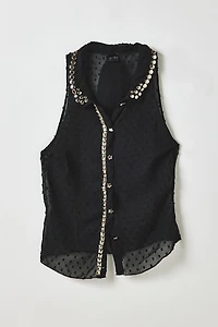 Vintage By My Grrl Sheer Swiss Dot Studded Sleeveless Blouse