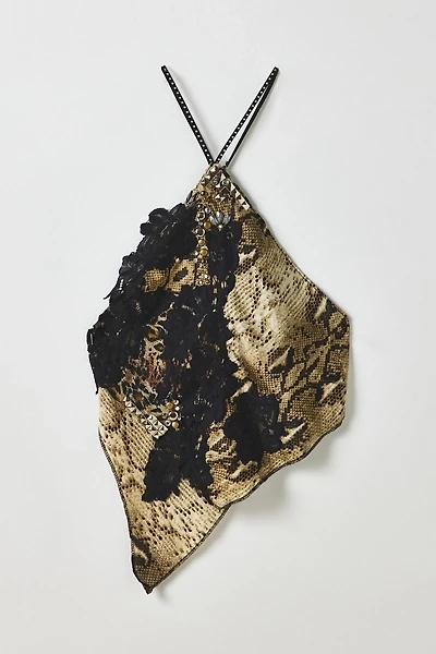 Vintage By My Grrl Snake Print Lace Applique Studded Handkerchief Top