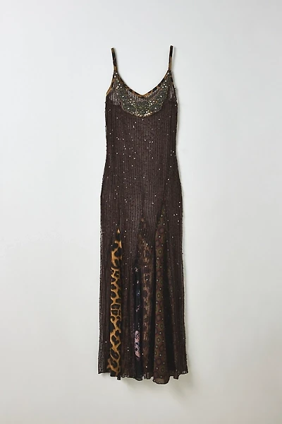 Vintage By My Grrl Deco Beaded Patchwork Pleated Maxi Dress