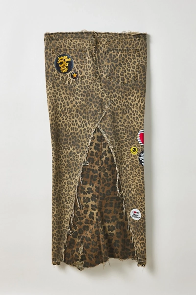 Vintage By My Grrl Leopard Print Zippered Maxi Skirt