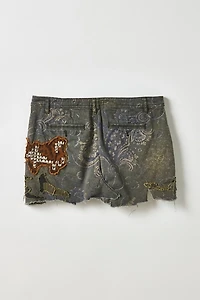 Vintage By My Grrl Paisley Patched Graphic Raw Hem Mini Skirt