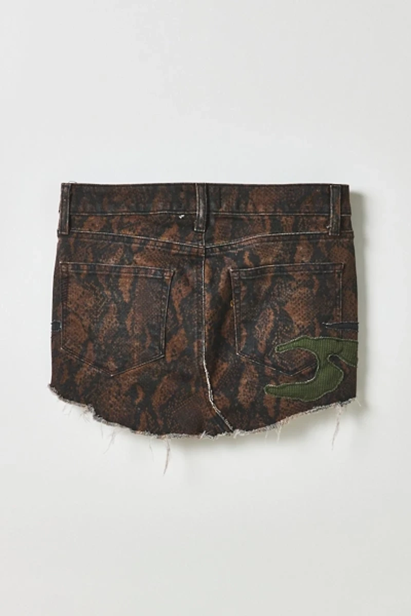 Vintage By My Grrl Snake Print Studded Detail Raw Hem Mini Skirt