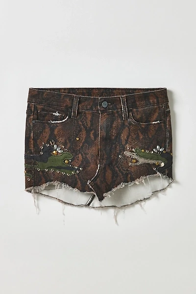 Vintage By My Grrl Snake Print Studded Detail Raw Hem Mini Skirt