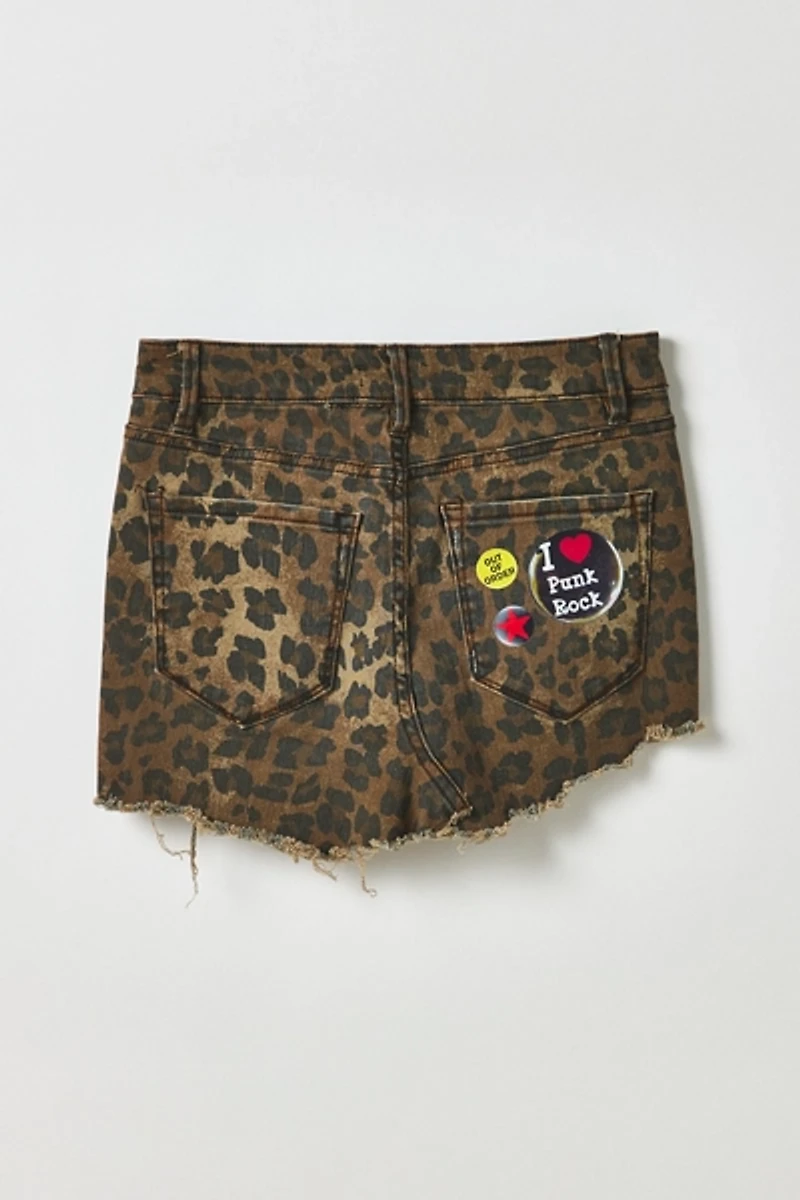 Vintage By My Grrl Leopard Print Patched Graphic Mini Skirt