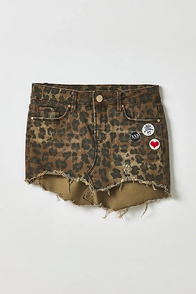 Vintage By My Grrl Leopard Print Patched Graphic Mini Skirt