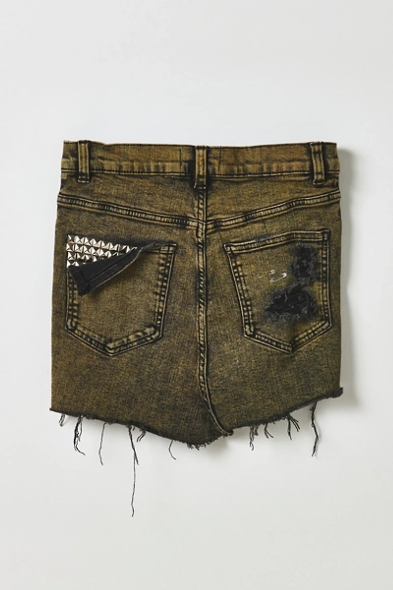 Vintage By My Grrl Studded Tinted Denim Mini Skirt