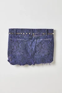 Vintage By My Grrl Snake Print Distressed Studded Denim Mini Skirt