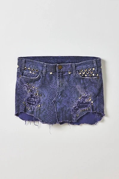 Vintage By My Grrl Snake Print Distressed Studded Denim Mini Skirt