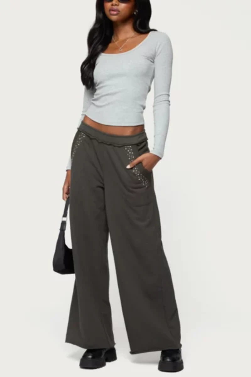 Edikted Wrenn Studded Wide Leg Sweatpants