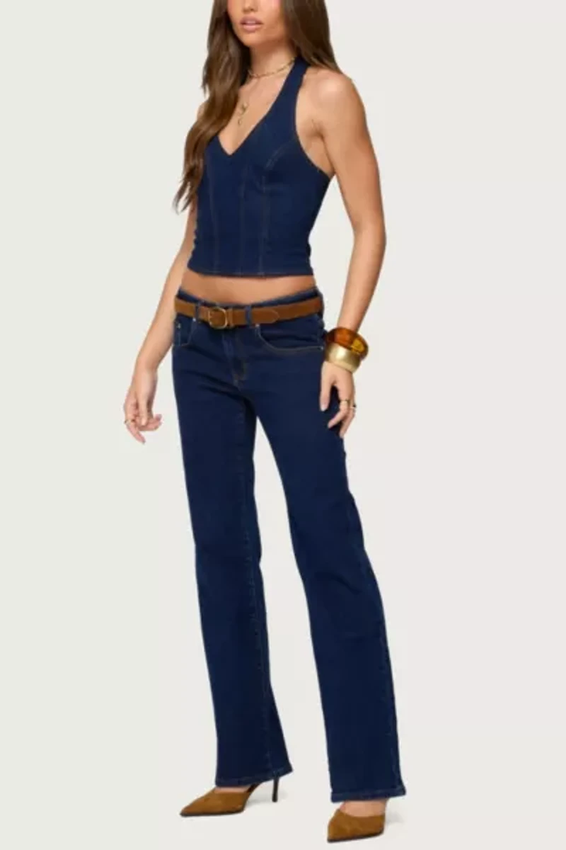 Edikted Jemima Contrast Stitch Denim Halter Top