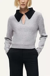 Nocturne Contrast Collar Keyhole Knit Sweater