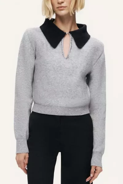 Nocturne Contrast Collar Keyhole Knit Sweater