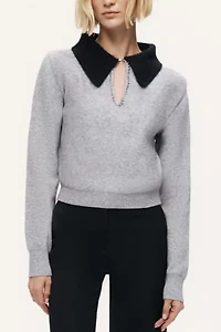 Nocturne Contrast Collar Keyhole Knit Sweater