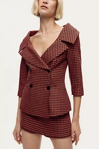 Nocturne Checked Portrait Collar Double-Breasted Top