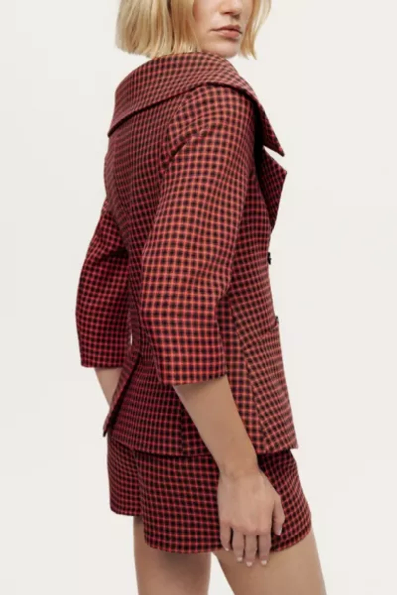Nocturne Checked Portrait Collar Double-Breasted Top