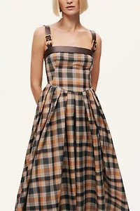 Nocturne Plaid Pleated Midi Dress