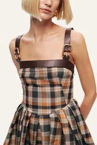 Nocturne Plaid Pleated Midi Dress