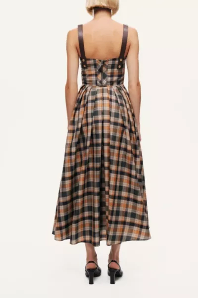 Nocturne Plaid Pleated Midi Dress