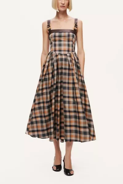 Nocturne Plaid Pleated Midi Dress