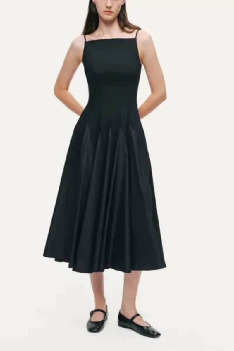 Nocturne Square-Neck Pleated Midi Dress