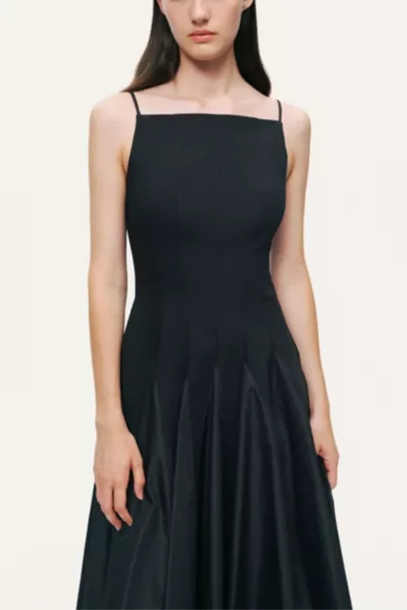 Nocturne Square-Neck Pleated Midi Dress
