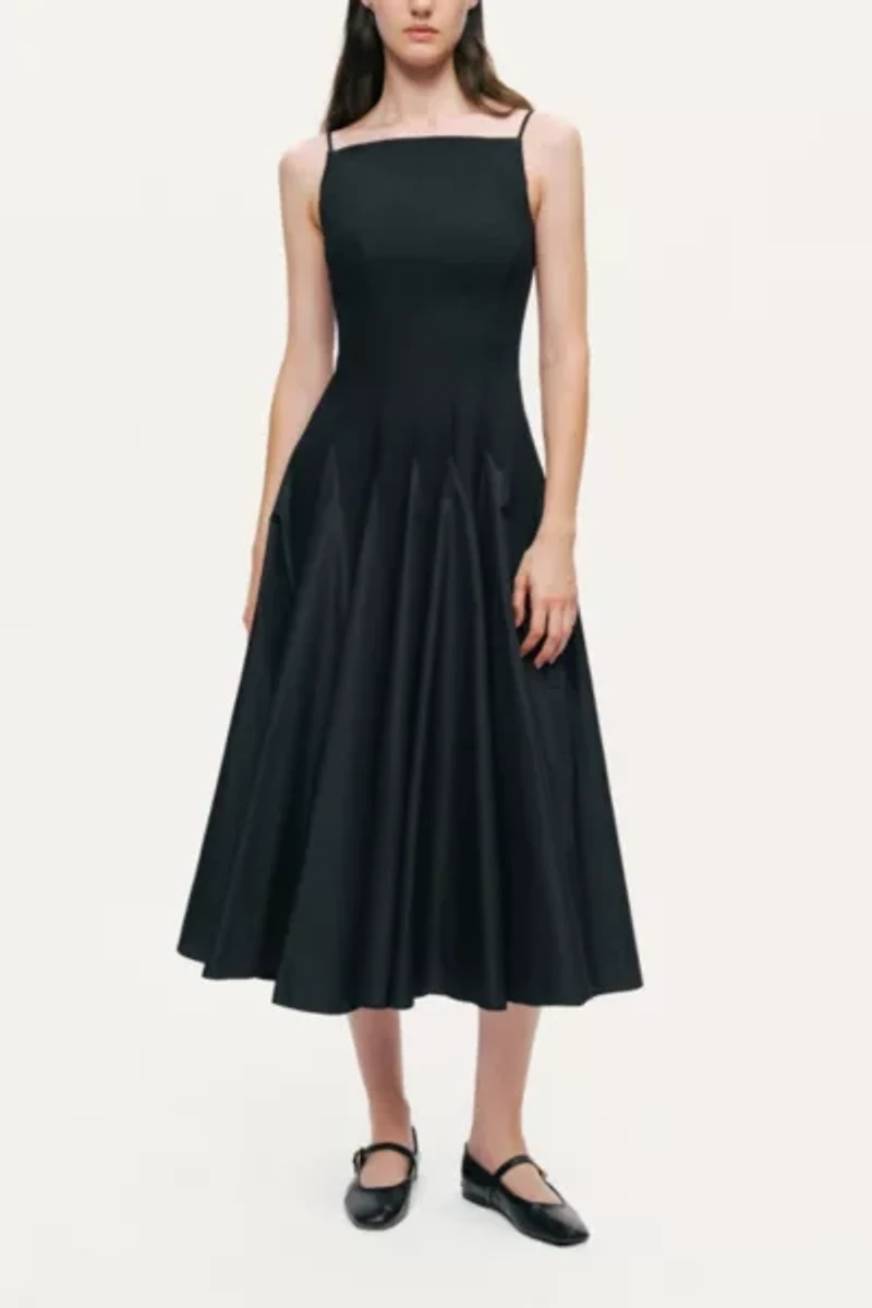 Nocturne Square-Neck Pleated Midi Dress