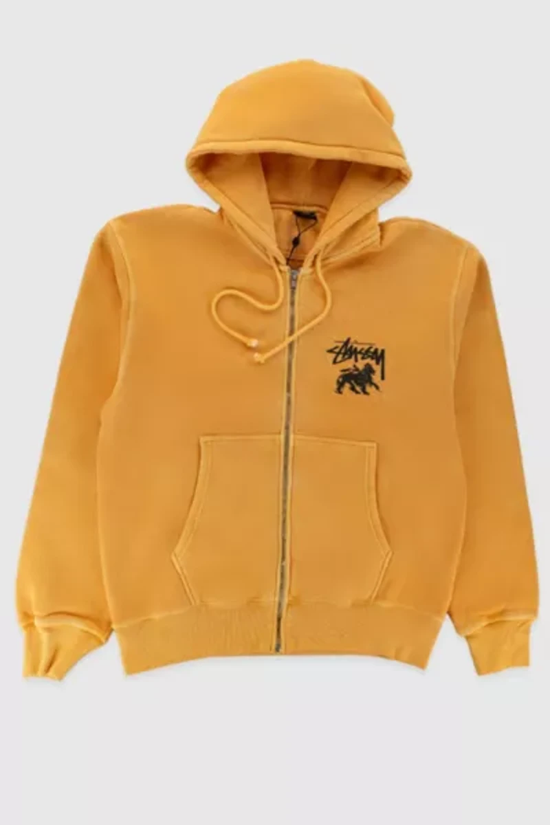 Stussy Rasta Lion Zip Hoodie Pigment Dyed