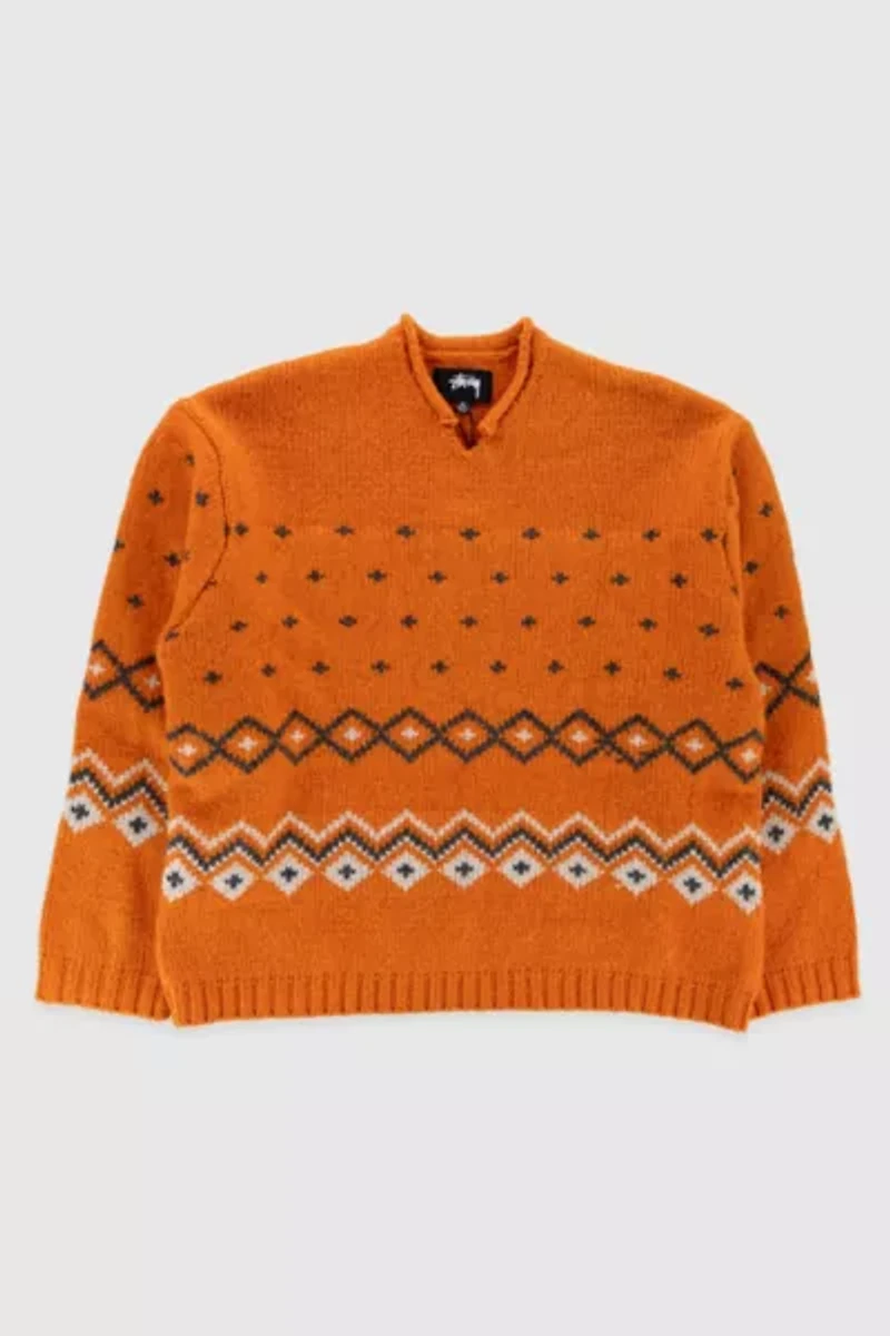 Stussy Roll V Neck Fair Isle Sweater