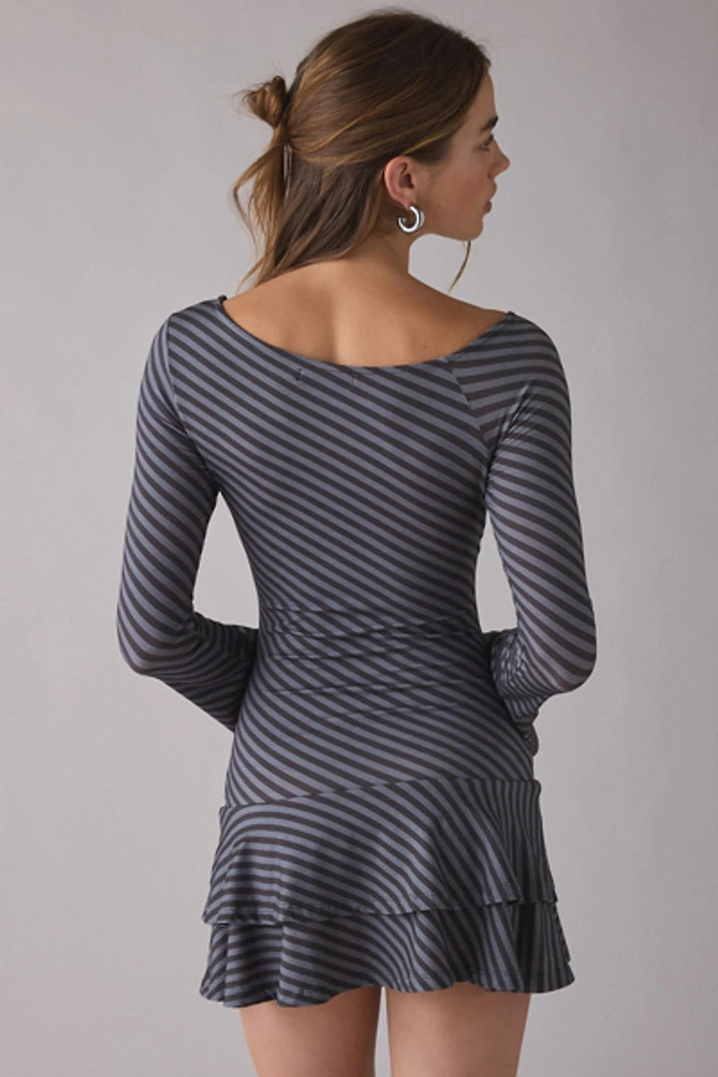 Motel Hongsai Asymmetric Boatneck Long Sleeve Mini Dress