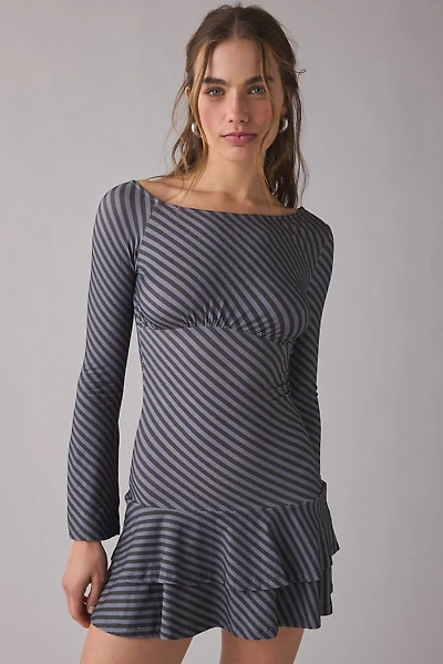 Motel Hongsai Asymmetric Boatneck Long Sleeve Mini Dress