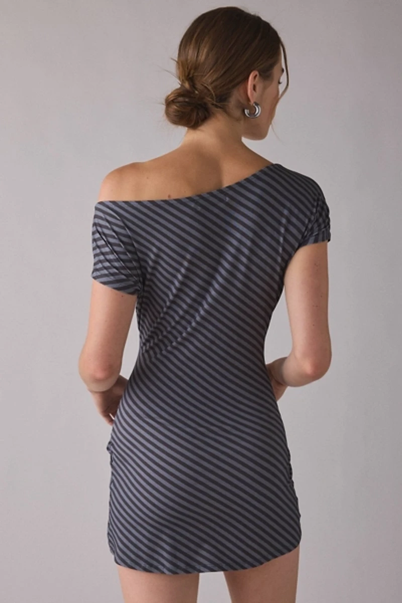 Motel Genya Asymmetric Off-Shoulder Tie Waist Mini Dress