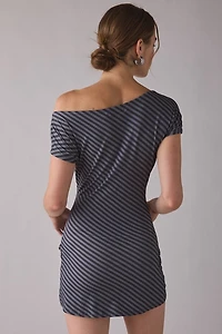 Motel Genya Asymmetric Off-Shoulder Tie Waist Mini Dress