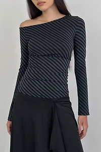 Motel Hoang Asymmetric Off-Shoulder Long Sleeve Top