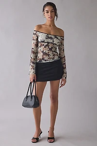 Motel Laluna Sheer Lace Long Sleeve Off-The-Shoulder Top