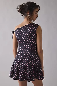 Motel Maribel Asymmetric One-Shoulder Polka Dot Mini Dress